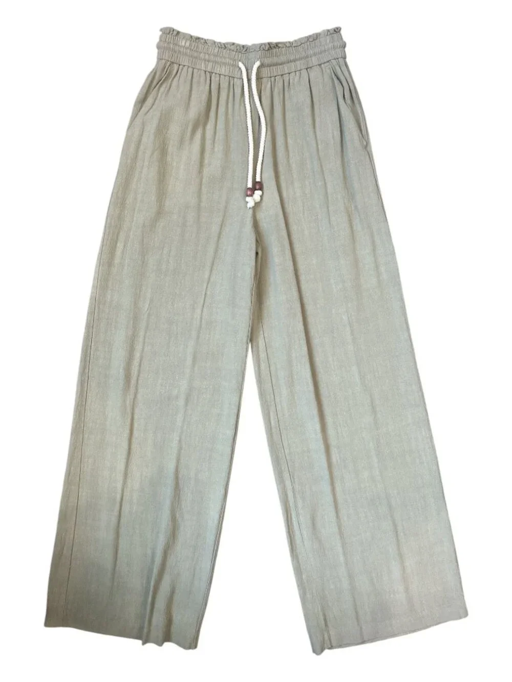 Zara Sage Green Linen Blend Wide Leg Drawstring Pants Size S